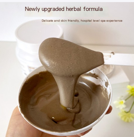 Professional spa treatment using herbal face mask powder on sensitive skin